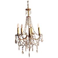 Charming and Large French Cut Glass and Brass Five Branch Chandelier