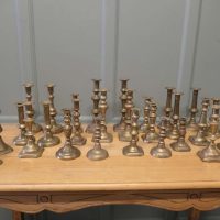 Collection of 27 Brass Candle Sticks, Pub Decor, Theatre Props