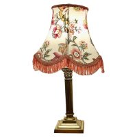 Corinthian Column Brass Table Lamp with Scalloped Linen Shade