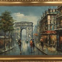 Impressionist Oil Painting Parisian Street Arc De Triomphe