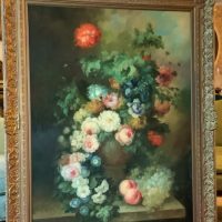 Still Life Flowers &#038; Fruit Oil Painting On Canvas Dutch Manner