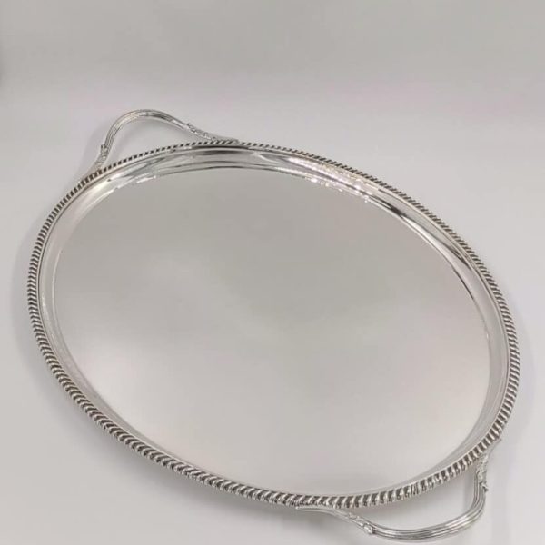 Antique Sterling Solid Silver Heavy Oval Form Tea Tray 1840 Grams