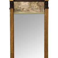 Early 19th Century French Empire / Trumeau Wall Mirror with Painted Panel, Circa 1825