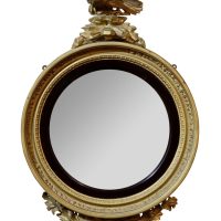 Early 19th Century Regency Circular Convex Giltwood Mirror with Eagle Surmount