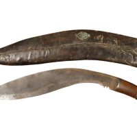 Early 20th Century Gurkha Kukri with Leather Scabbard and Regimental Badge, c.1900