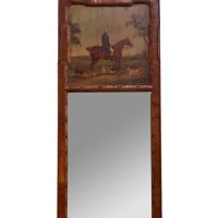 Early 20thc Queen Anne Revival Walnut Pier Glass Mirror with Equestrian Oil Painting