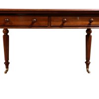 Early Victorian Mahogany Writing Table with Tooled Leather Top &amp; Reeded Legs, c.1860
