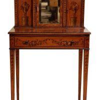 Edwardian Hand-Painted Satinwood Ladies Writing Table with Mirrored Superstructure, c.1900
