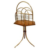 Elegant Victorian Golden Oak and Brass Revolving Magazine Rack