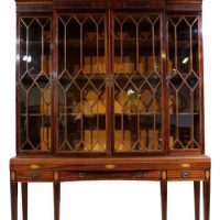 Exceptional Inlaid Mahogany Breakfront Display Cabinet on Stand, Circa 1880