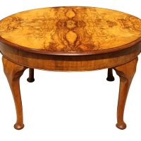 Fine 1920s Figured Walnut Circular Coffee Table with Book-Matched Top