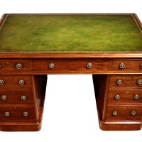 Fine Victorian Mahogany Pedestal Desk with Green Leather Top, c.1870