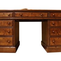 Fine Victorian Oak &amp; Burr Walnut Nine Drawer Pedestal Desk