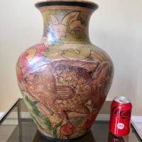 Large Arts &#038; Crafts Vase Hand Painted With Fish