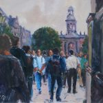 Summer visitors to Trinity College, Fergal Flanagan, oil on board