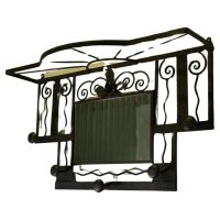 French Art Deco Iron Hat and Coat Rack with Shelf %26 Mirror, Industrial Style