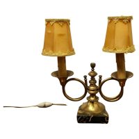 French Art Deco Twin Table Lamp, Hunting Design This is a charming piece