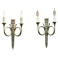 French Art Deco Twin Wall Lights, Hunting Design