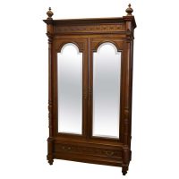French Arts and Crafts Walnut Mirror Double Door Armoire