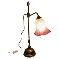 French Brass Desk Lamp with Opaline Glass Shade
