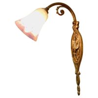 French Brass Wall Light with Original Dugué Glass Shade