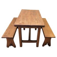 French Country Elm Farmhouse Table and Benches