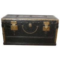 French Country House Chic Leather and Brass Bound Chest