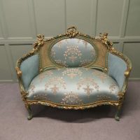 French Green and Gold Boudoir Settee, Silk Love Seat