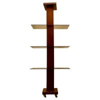 French Mid Century Modern Teak and Smoked Glass Etagère, Display Shelf