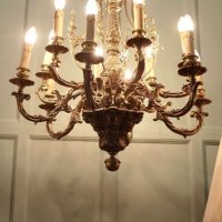 French Twelve Branch Two Tier Gilded Brass Chandelier