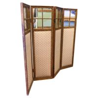 French Upholstered 4 Fold Screen, Gilt Mirror Room Divider