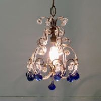 French White and Cobalt Crystal Chandelier Light Fitting