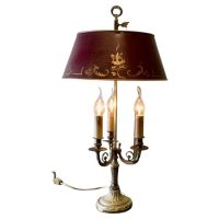 French Wine and Gold Toleware and Brass Triple Desk Lamp