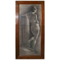 Full Size Female Nude, Framed Study in Charcoal