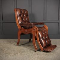 Mahogany &amp; Buttoned Brown Leather Reclining Chair