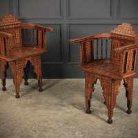 Pair Of Damascus Syrian Moorish Inlaid Armchairs