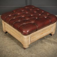Victorian Light Oak &amp; Buttoned Leather Footstool