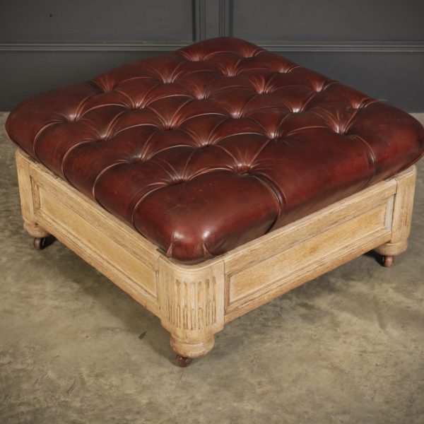Victorian Light Oak &amp; Buttoned Leather Footstool