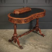 Marquetry Inlaid Burr Walnut Kidney Shaped Writing Table