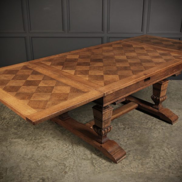 Solid Oak Parquetry Top Extending Dining Table