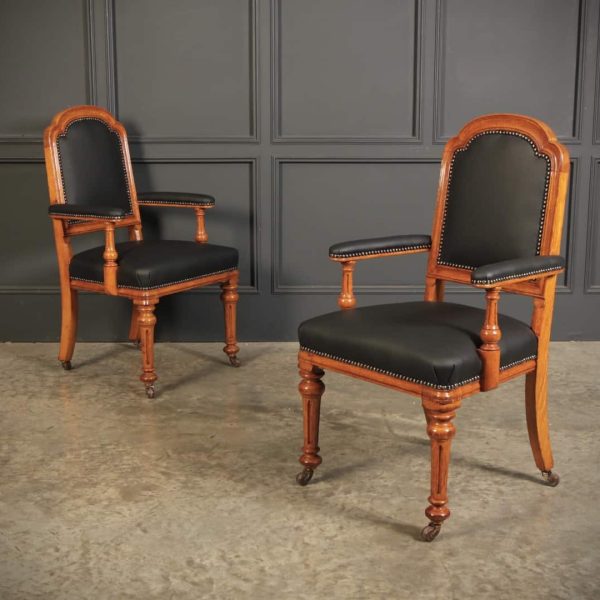 Pair of Gothic Oak &amp; Leather Partners Desk Chairs