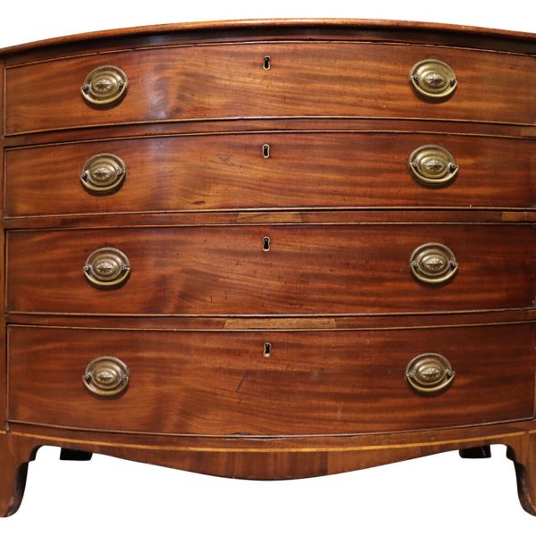 George III Mahogany Bow Fronted Chest with Fitted Writing Drawer, circa 1800