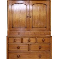 Georgian Golden Oak Cabinet on Chest of Drawers, Original Knobs, Circa 1800