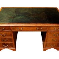 Good Quality Large Mahogany Pedestal Desk with Green Leather Top, circa 1920