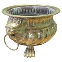 Gothic Brass Jardiniere with Lions Mask Handles