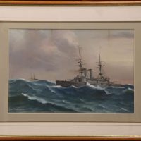 HMS Prince of Wales – Original Gouache Maritime Painting, Circa 1900