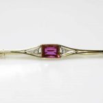 Art Deco 1920&#8217;s 18ct Synthetic Ruby and Diamond Bar Brooch,Bar Brooch,Diamond Bar Brooch,Ruby Brooch,Art Deco Brooch,Ruby Bar Brooch