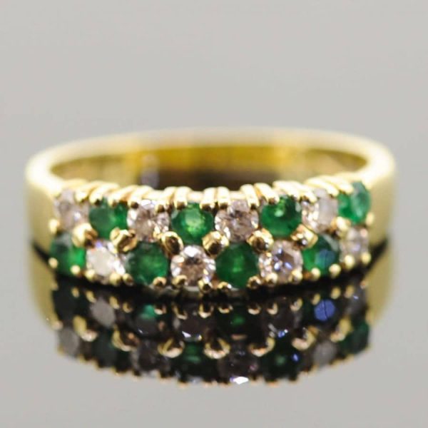 18ct Emerald &#038; Diamond Half Eternity Ring,Emerald And Diamond Band Ring,Emerald and Diamond Ring