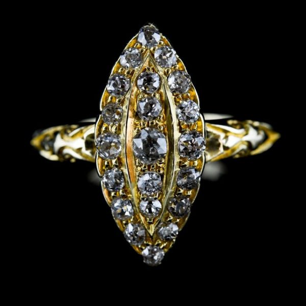 Antique Victorian 18ct Gold Navette Shaped Diamond Ring