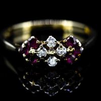 9ct Ruby and Diamond Ten Stone Dress Ring,Ruby and Diamond Dress Ring,Fancy Ruby and Diamond Ten Stone Ring